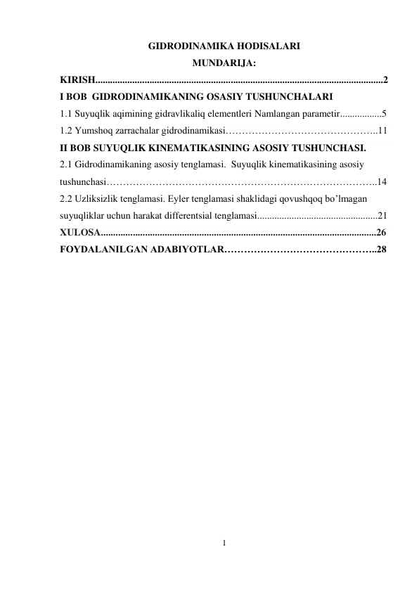 GIDRODINAMIKA HODISALARI