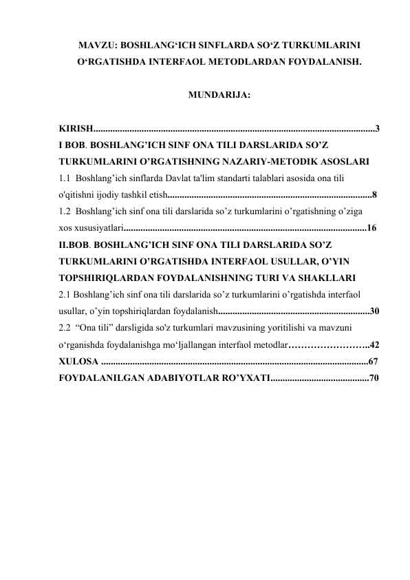 BOSHLANG‘ICH SINFLARDA SO‘Z TURKUMLARINI O‘RGATISHDA INTERFAOL METODLARDAN FOYDALANISH..docx