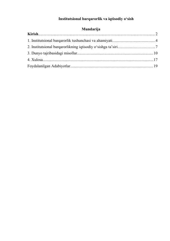 Institutsional barqarorlik va iqtisodiy o‘sish