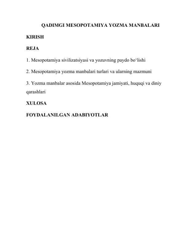 QADIMGI MESOPOTAMIYA YOZMA MANBALARI