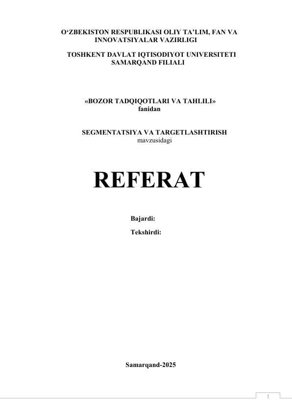 Segmentatsiya va targetlashtirish