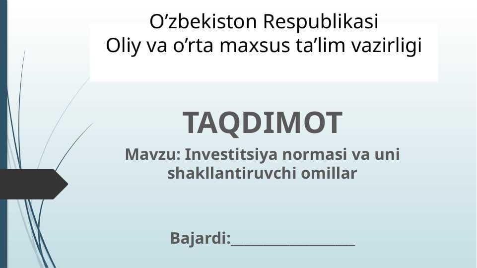 Investitsiya normasi va uni shakllantiruvchi omillar