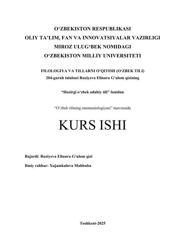 O‘zbek tilining onomasiologiyasi