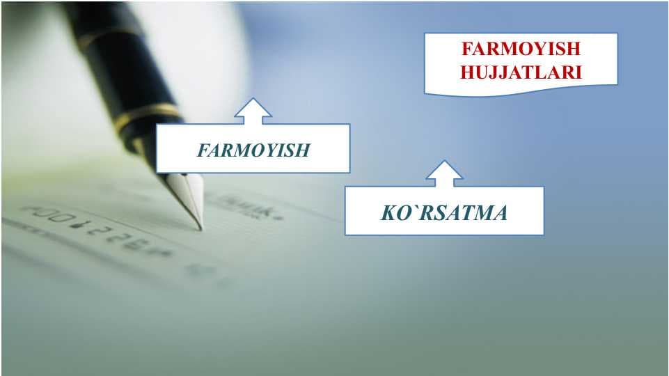 Farmoyish, ko'rsatma