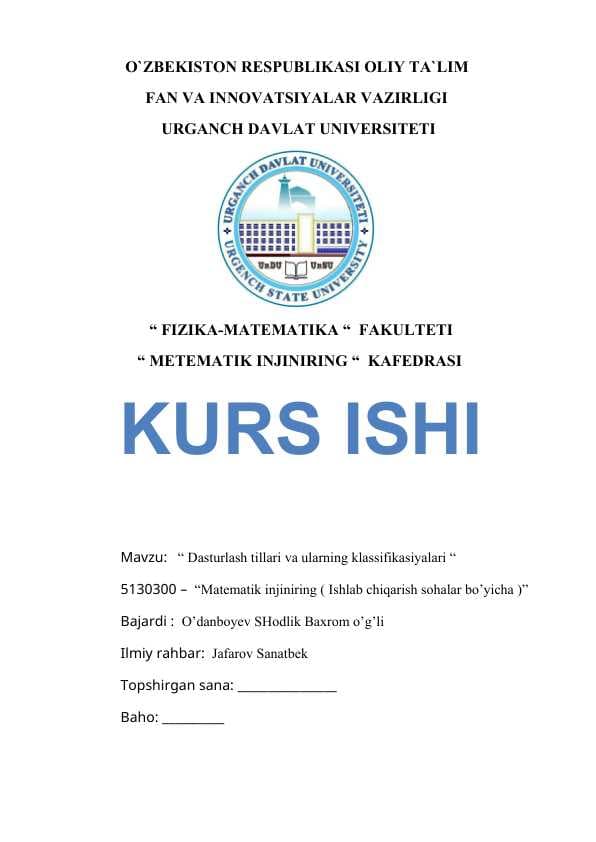 Dasturlash tillari va ularning klassifikasiyalari  C#.docx