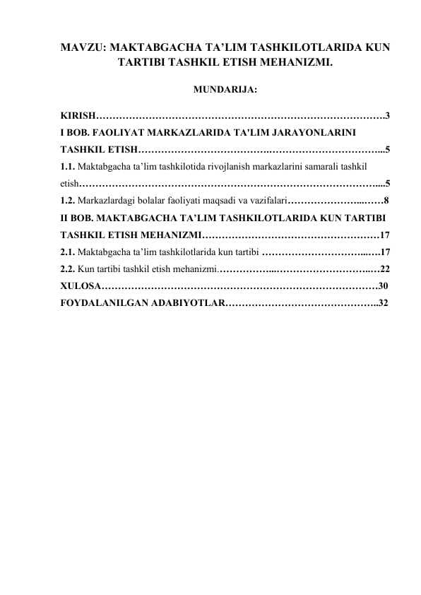 MAKTABGACHA TA’LIM TASHKILOTLARIDA KUN TARTIBI TASHKIL ETISH MEHANIZM.docx