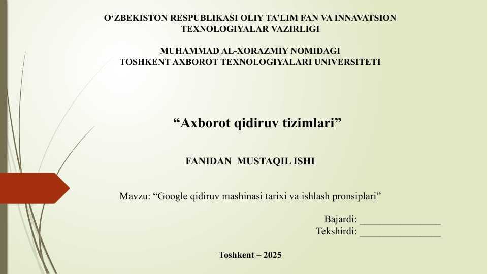Google qidiruv mashinasi tarixi va ishlash pronsiplari