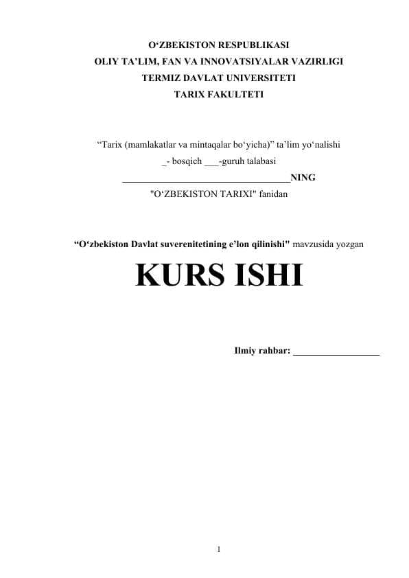 Oʻzbekiston Davlat suverenitetining e’lon qilinishi