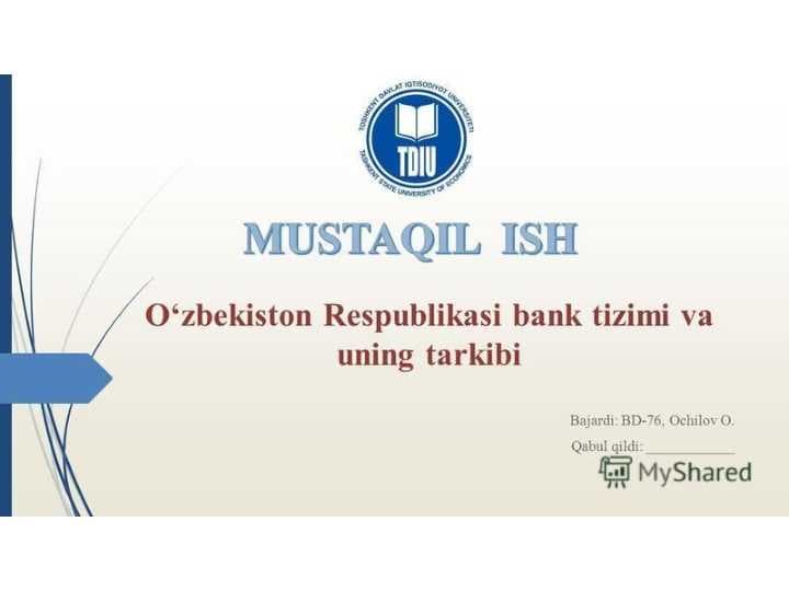 O'zbekiston Respublikasi bank tizimi va uning tarkibi