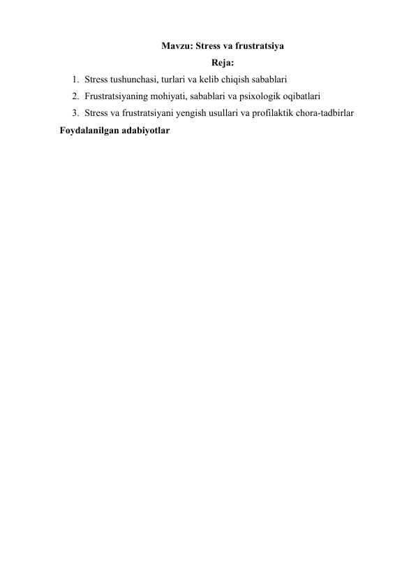 Stress va frustratsiya