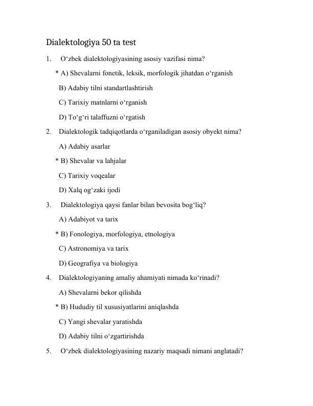 Dialektologiya | test