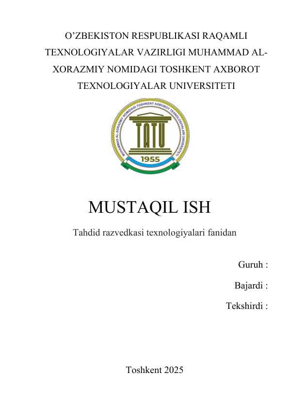 Deadline. Tahdid razvedkasi texnologiyalari fanidan