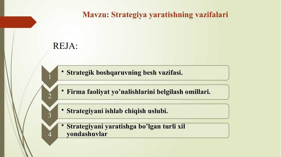 Strategiya yaratishning vazifalari
