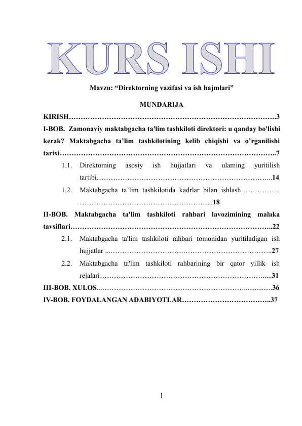 MAktab Direktorning vazifasi va ish hajmlari