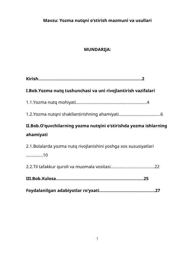 Yozma nutqni oʻstirish mazmuni va usullari