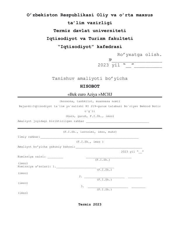 MChJ amaliyot hisoboti