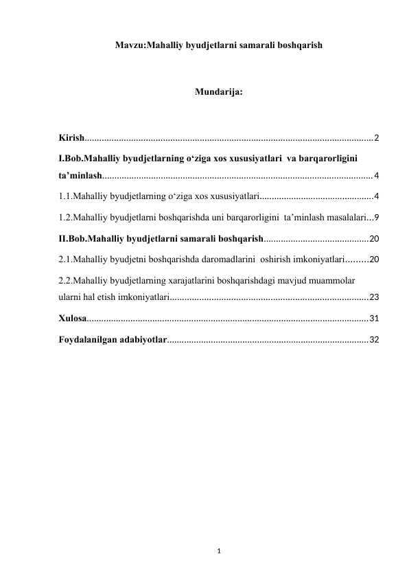 Mahalliy byudjetlarni samarali boshqarish
