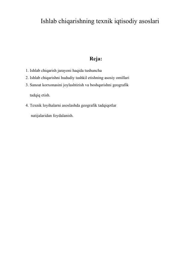 Ishlab chiqarishning texnik iqtisodiy asoslari