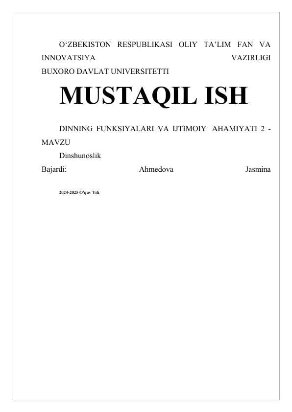DINNING FUNKSIYALARI VA IJTIMOIY  AHAMIYATI