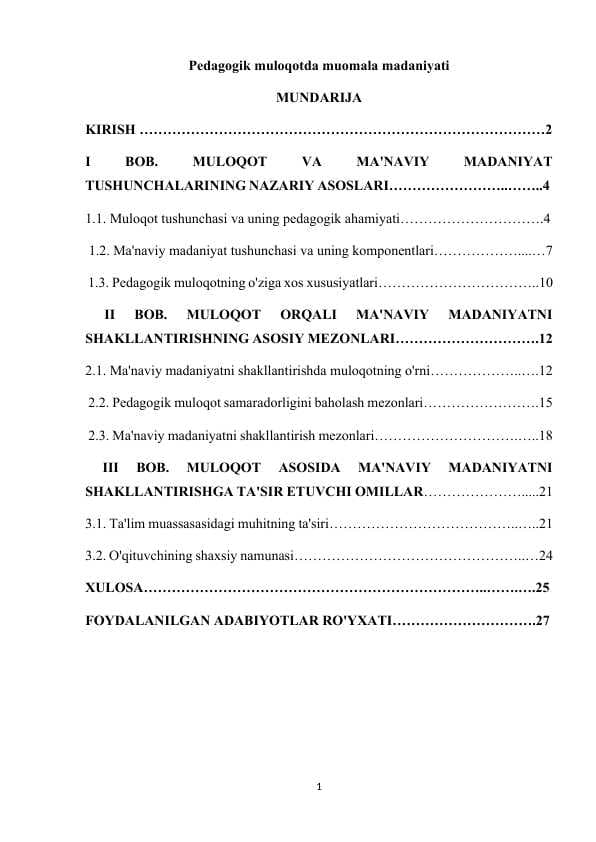 Pedagogik muloqotda muomala madaniyati