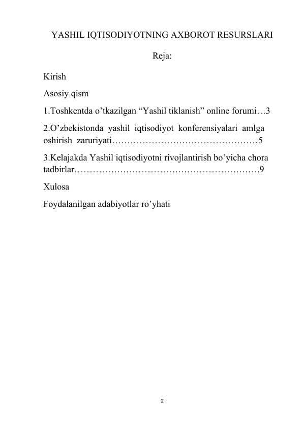 YASHIL IQTISODIYOTNING AXBOROT RESURSLARI