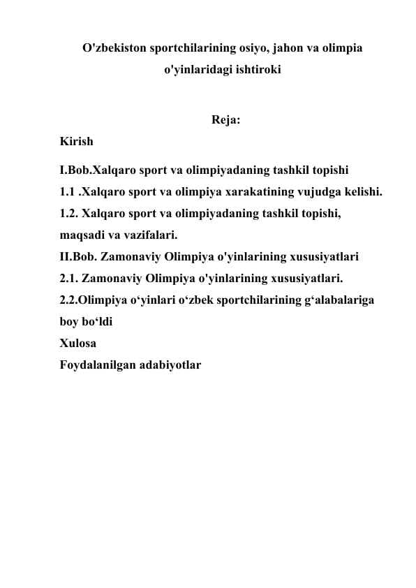 O'zbekiston sportchilarining osiyo, jahon va olimpia   o'yinlaridagi ishtiroki