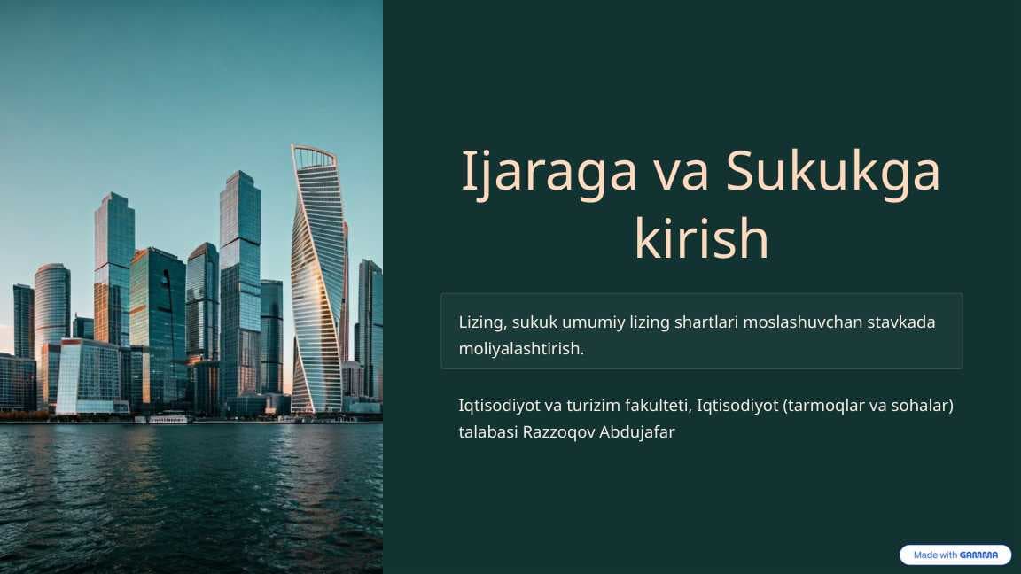 Ijaraga va Sukukga kirish