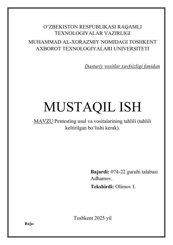 Pentesting usul va vositalarining tahlili