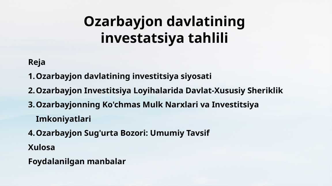 Ozarbayjon davlatining investatsiya tahlili