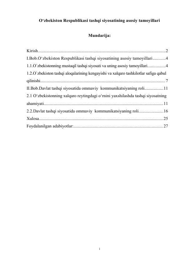 O‘zbekiston Respublikasi tashqi siyosatining asosiy yo’nalishlari