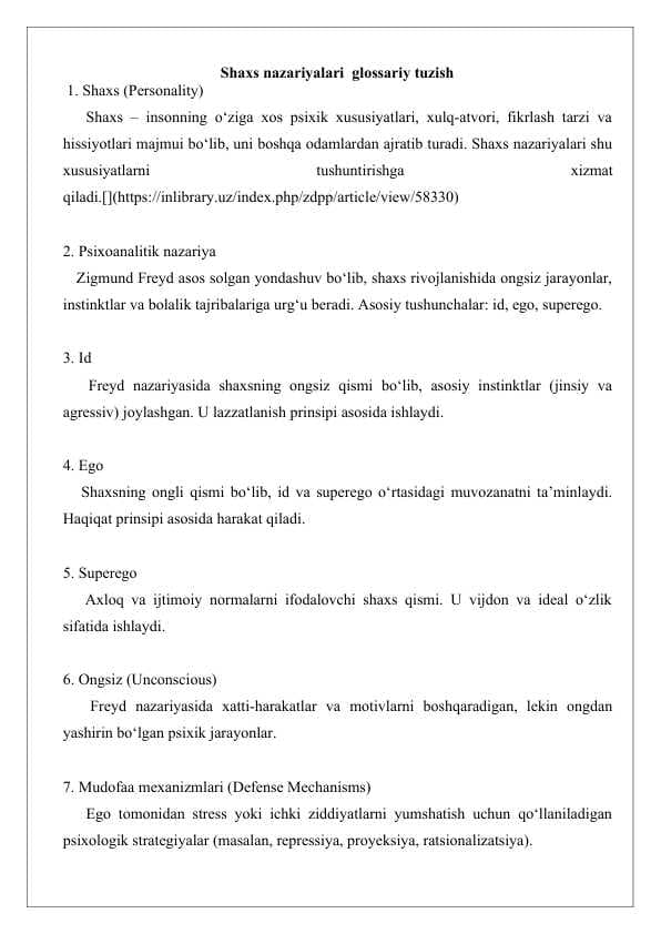 Shaxs nazariyalari  glossariy tuzish 25