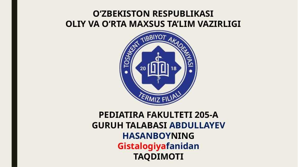 Nafas olish tizimi aʼzolarining qiyosiy gistologik  tavsifi