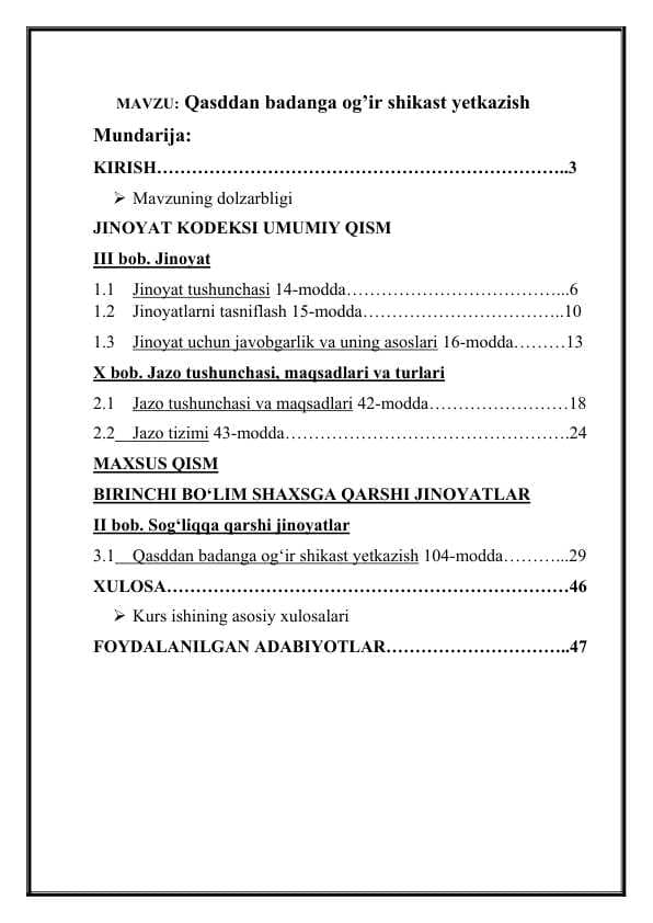 Qasddan badanga og’ir shikast yetkazish