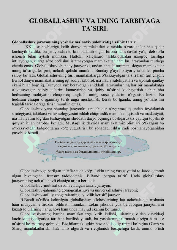 GLOBALLASHUV VA UNING TARBIYAGA TA’SIRI