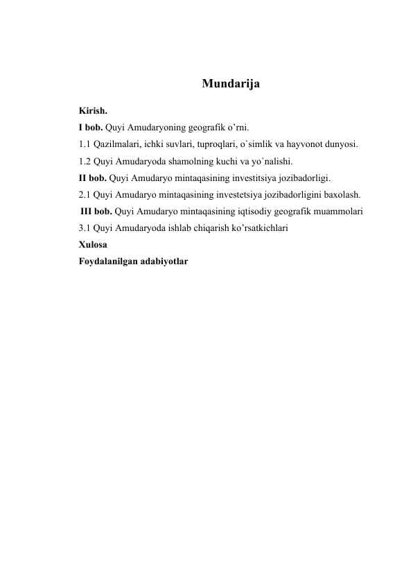 Quyi Amudaryoga tabiiy geografik tavsif.Kurs ishi