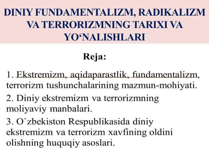 Diniy fundamentalizm, radikalizm va terrorizmning tarixi va yo‘nalishlari