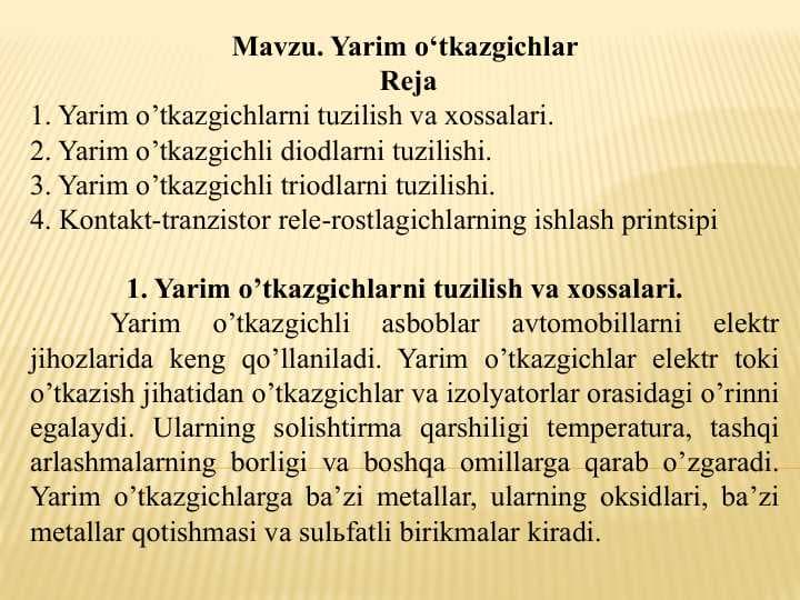 Yarim o‘tkazgichlar