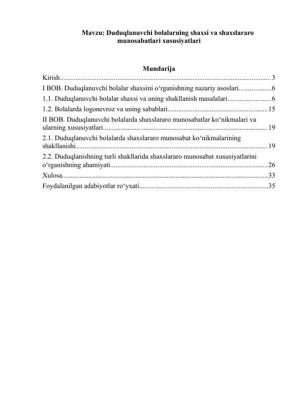 Duduqlanuvchi bolalarning shaxsi va shaxslararo munosabatlari xususiyatlari