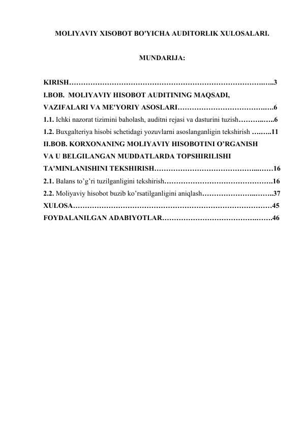 MOLIYAVIY XISOBOT BO'YICHA AUDITORLIK XULOSALARI..doc