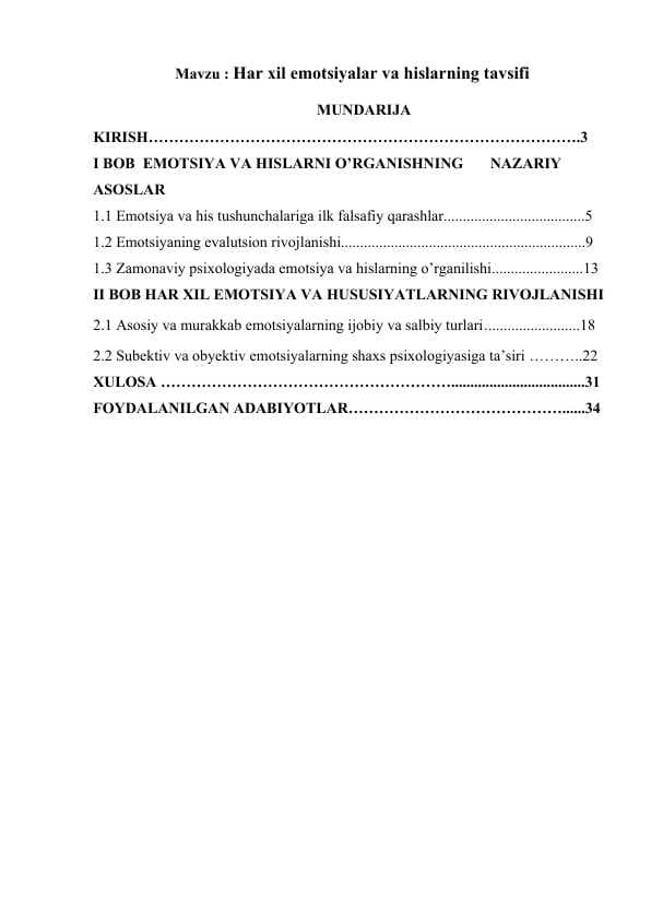 Har xil emotsiyalar va hislarning tavsifi