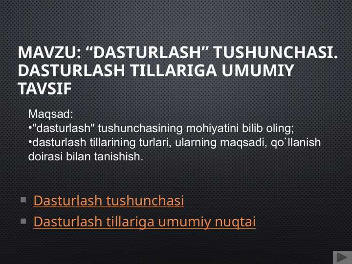 Dasturlash tushunchasi