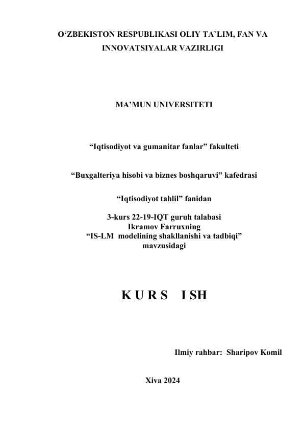 IS-LM  MODELINING SHAKLLANISHI VA TADBIQI