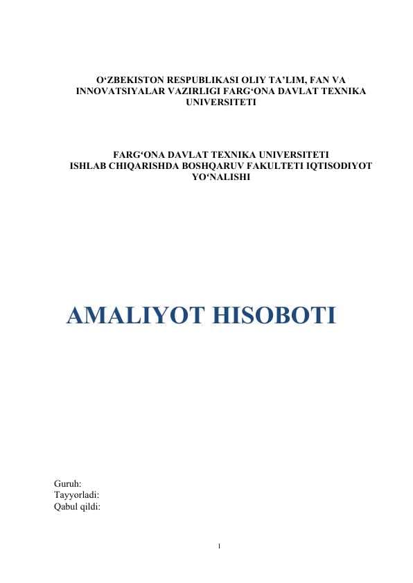 Amaliyot hisoboti. Non, toʻrt, makaron, qandolat mahsulotlari ishlab chiqaruvchi korxona boʻyicha.(Mchj)