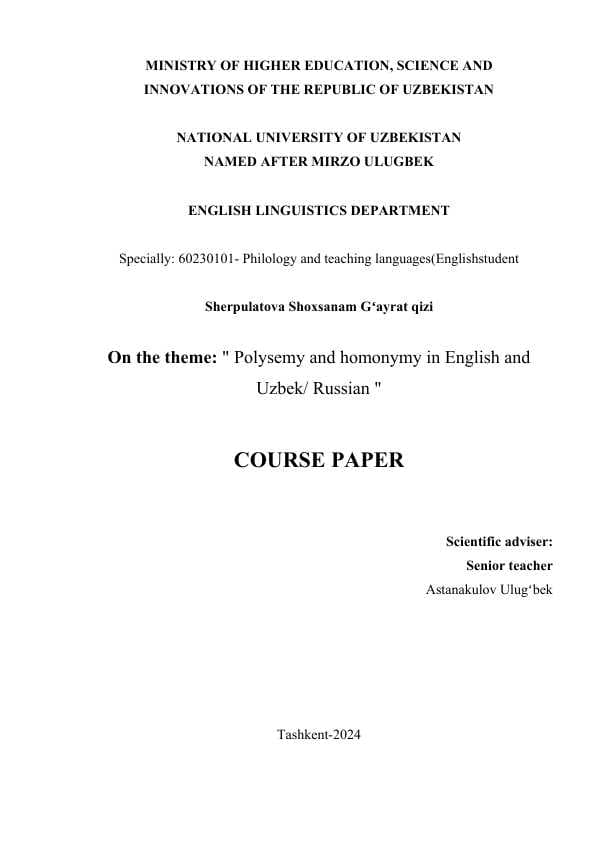 Polysemy and homonymy in English and Uzbek/ Russian