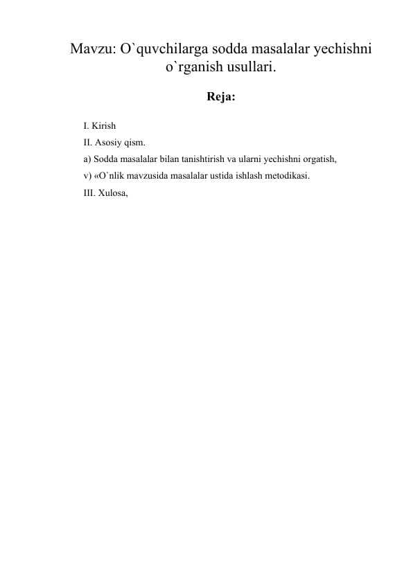 O`quvchilarga sodda masalalar yechishni o'rganish usullaridoc