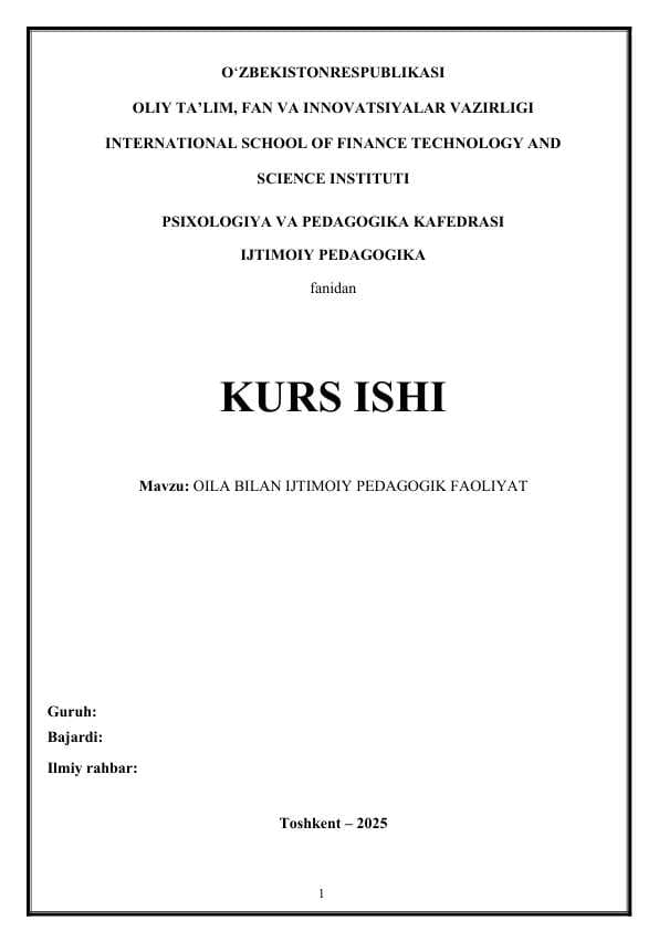 OILA BILAN IJTIMOIY PEDAGOGIK FAOLIYAT