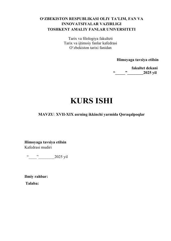 XVII-XIX asrning ikkinchi yarmida Qoraqalpoqlar
