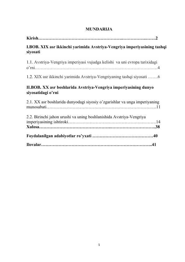 XIX asr ikkinchi yarimida Avstriya-Vengriya imperiyasining tashqi siyosati