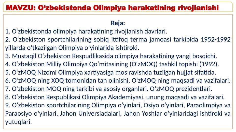 O‘zbekistonda Olimpiya harakatining rivojlanishi