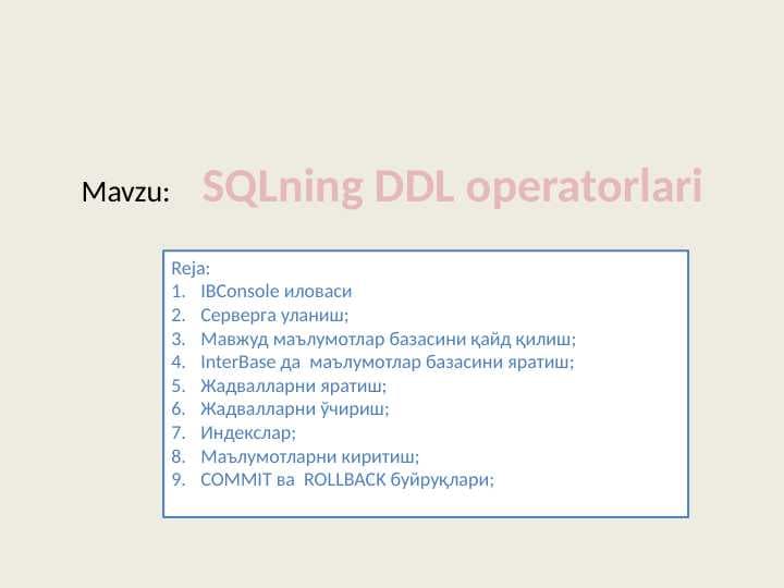 SQLning DDL operatorlari